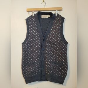 McGregor Wool Sweater Vest Mens M Sleeveless Vintage V-Print Pocket Vest Teacher